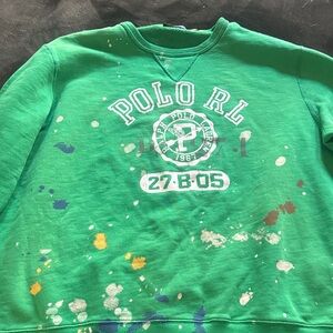 Men's Large Ralph Lauren green pullover sweatshirt with paint splashes .
